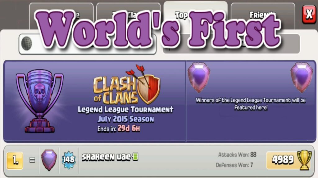 Hasibul Hasan Abir’s Clash of Clans Legend League trophies and ranking